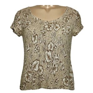 😎 Worthington Cream and Tan Fitted Short Sleeve Blouse